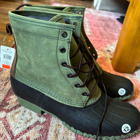 NWT L.L. Bean Men's Olive and Black Leather Bean Boots 12 - Picture 1 of 4